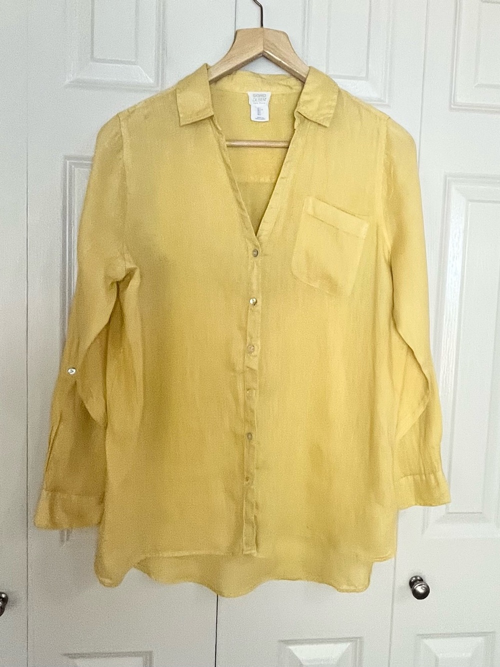 Sigrid Olsen 100% Linen Women's Button Up Top Long Sleeve Yellow Size Large